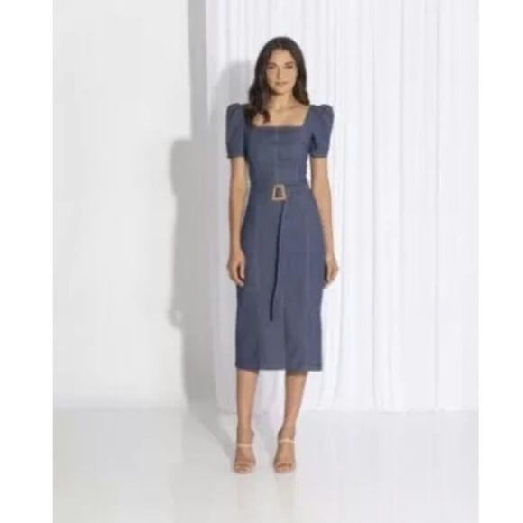 SHOSHANNA Stretch Denim Candelaria Cocktail Party Jean Midi Dress - Picture 11 of 11